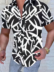 Men's Short Sleeve Casual Shirt Regular Fit Thick Lines
