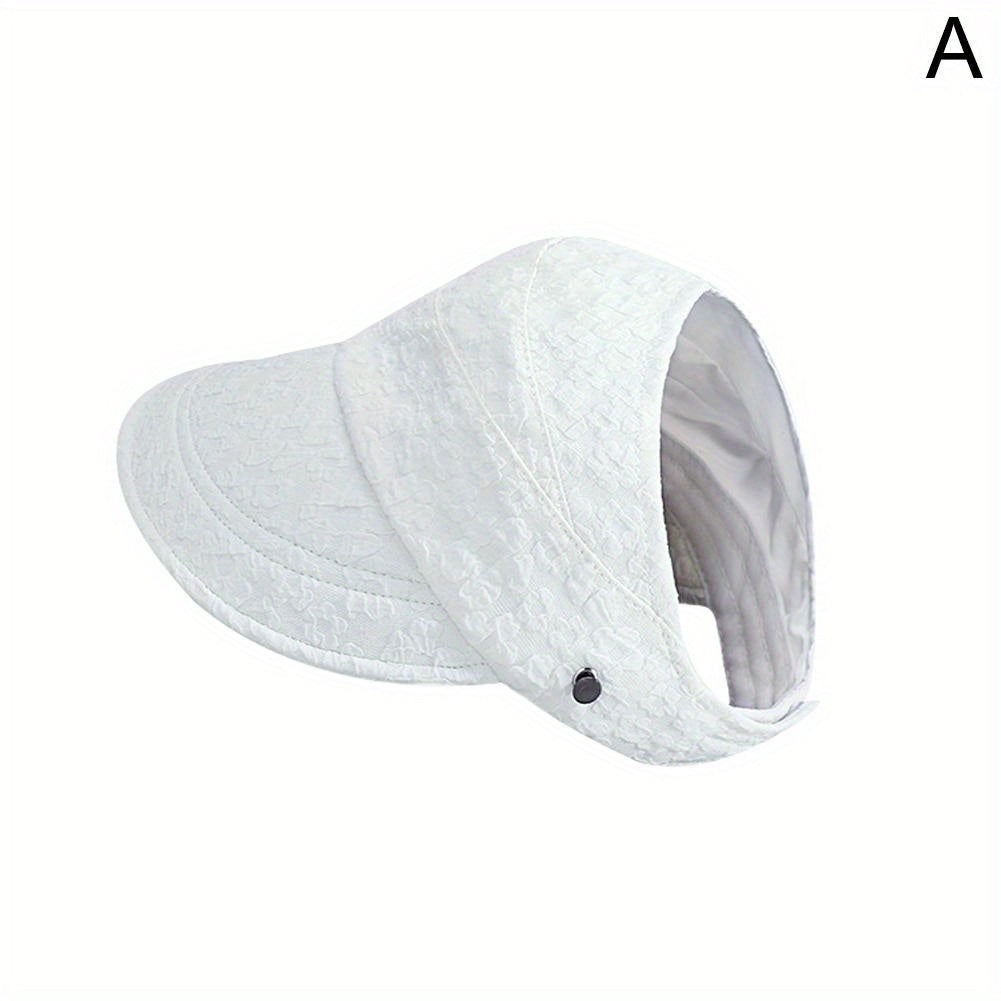 Adjustable Ponytail Visor Hat Flower Embossed Solid Sun Hat Elastic Baseball Cap