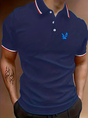 Men's Eagle Graphic Polo Shirt Casual Stretch Breathable Button Up