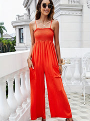 Shirred Ruched Cami Jumpsuit Sexy Wide Leg Solid Sleeveless Jumpsuit
