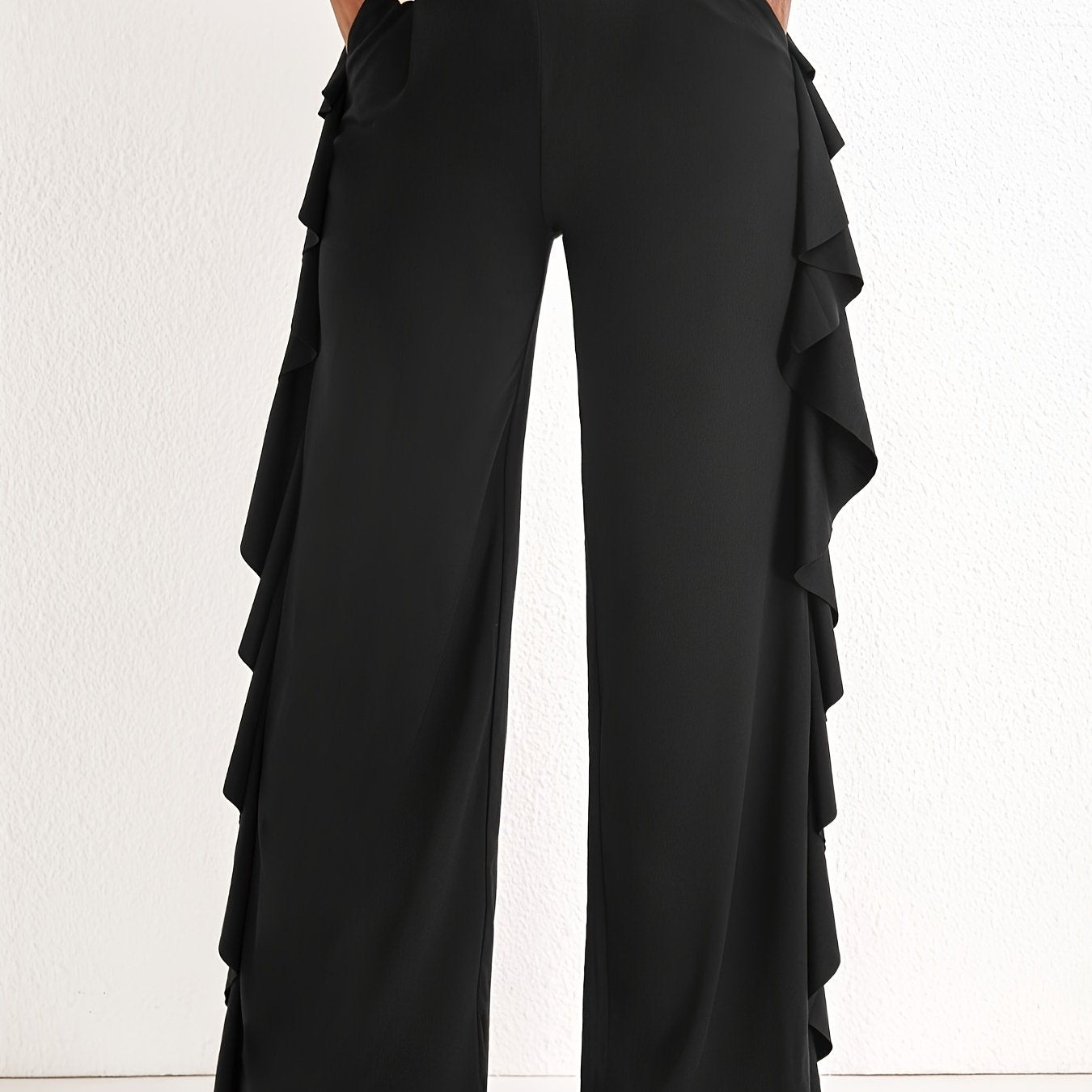 Ruffle Trim Wide Leg Trousers