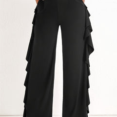 Ruffle Trim Wide Leg Trousers
