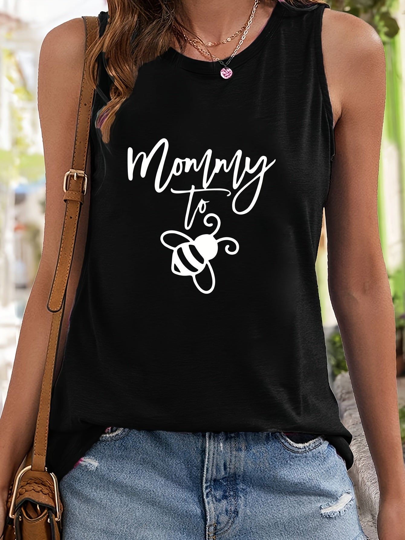 Bee & Letter Pattern Sports Vest Sleeveless Casual Top