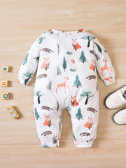 Baby Long Sleeve Cartoon Animal Graphic Romper