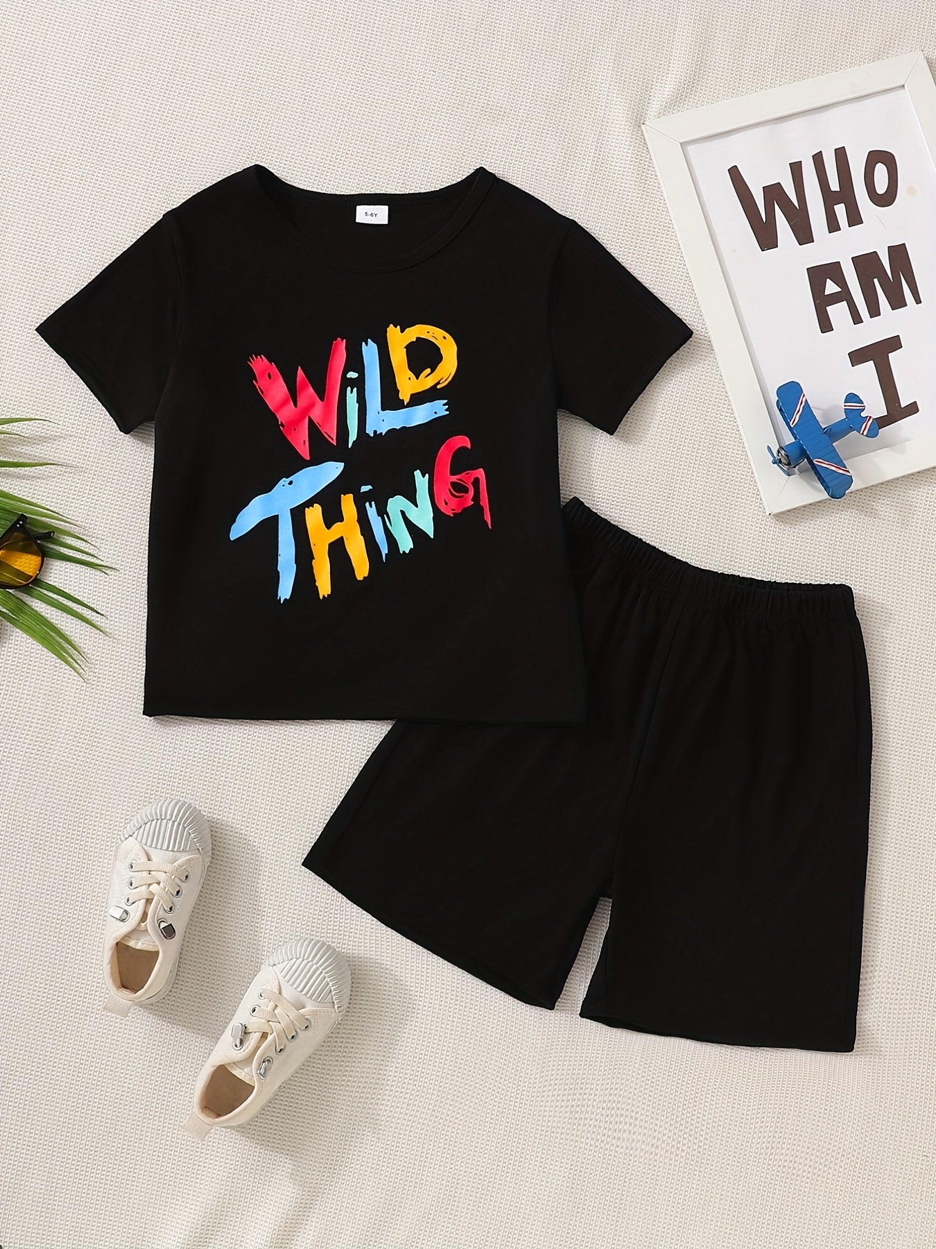 2pcs Little Boy Wild Thing Short Sleeve Tees & Shorts Set Cute Summer Outfit