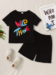 2pcs Little Boy Wild Thing Short Sleeve Tees & Shorts Set Cute Summer Outfit