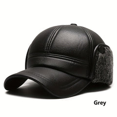Winter Warm Hat PU Leather Windproof Hat Thickened Velvet Baseball Cap