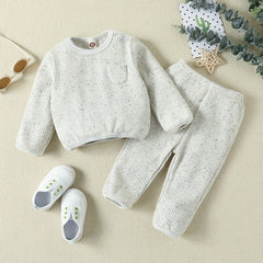 Baby Boys Cotton Casual Outfit Solid Pullover Sweatshirt Pants Set