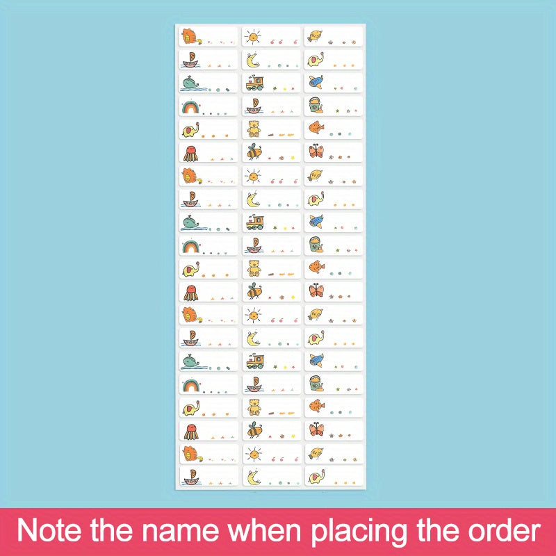 Custom Name Stickers Waterproof Labels 3x1, Variety Patterns, Animal Theme