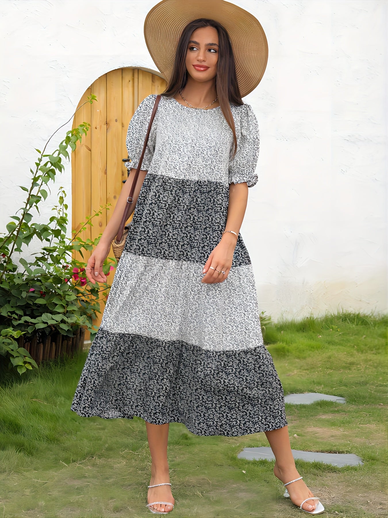 Floral Print Dress Casual Puff Sleeve Dress Women's Clothing