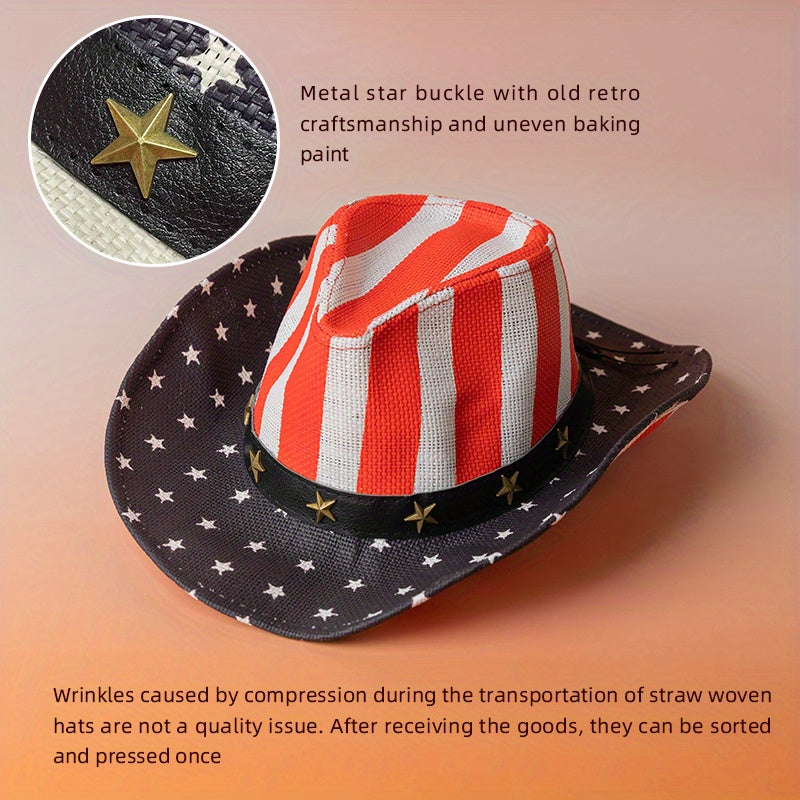 American Flag Sailor Vintage Cowboy Hat Summer Sunshade Outdoor Western