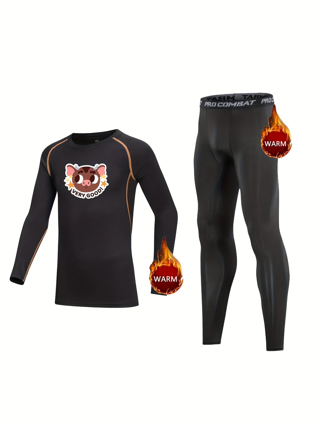 2pcs Kids Compression Fleece Sets Crew Neck Pullover Matching Pants Bodycon