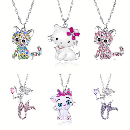 6pcs Pastel Crystal Necklaces for Teen Girls
