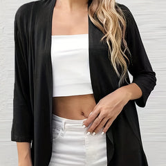 Casual 2pc Set Open Front 3/4 Sleeve Cardigan & Crop Tube Top