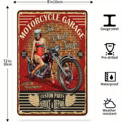 Vintage Metal Sign Pin Up Girl Motorcycle Tin Sign Motor Garage Red