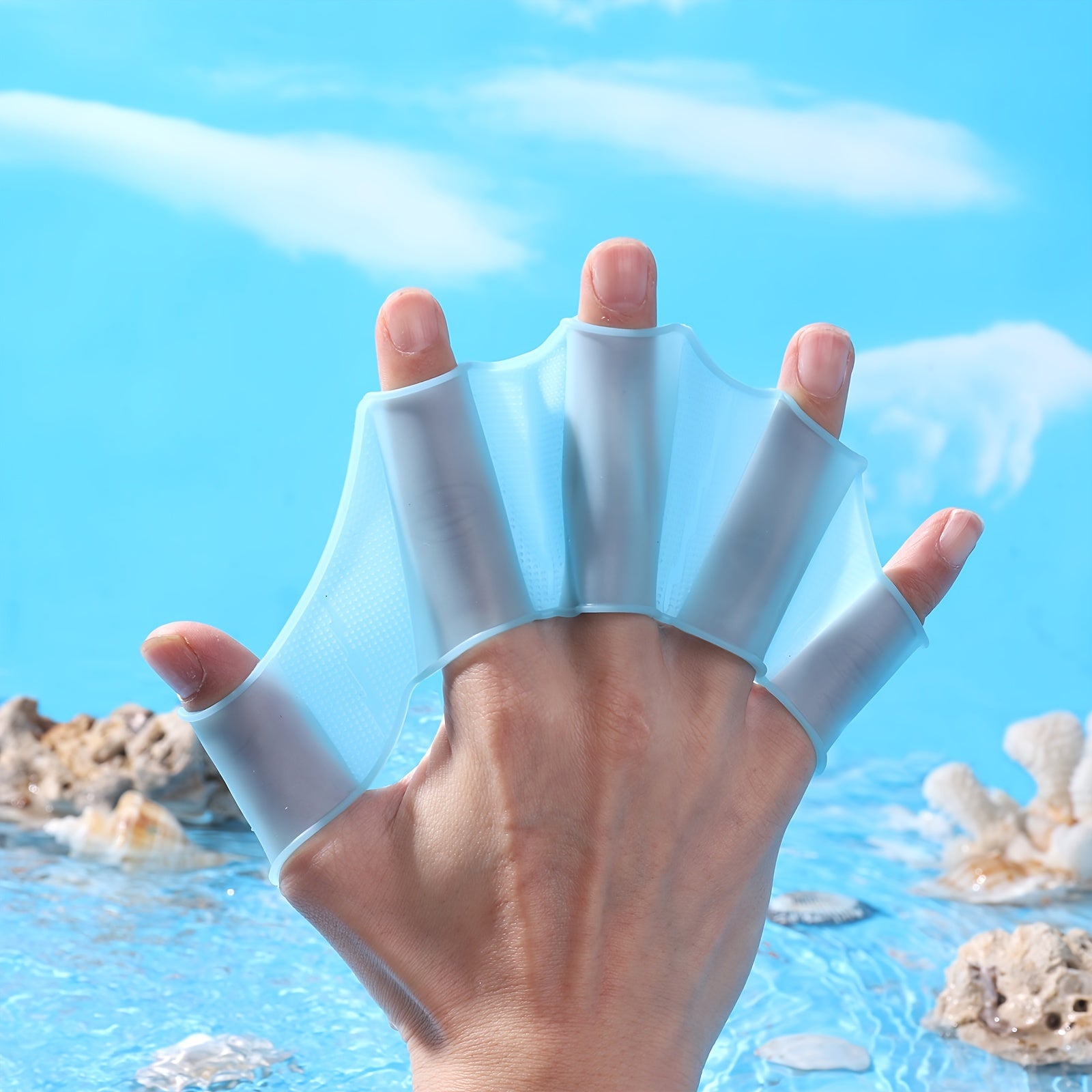 Silicone Flippers for Diving & Swimming - Webbed Hand Accessory