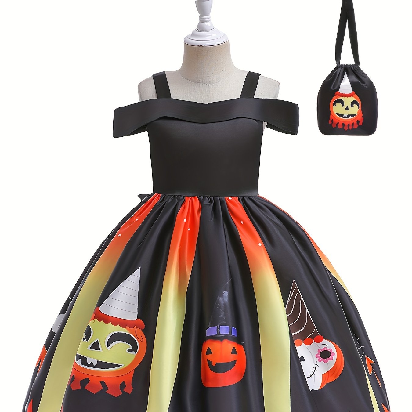 Halloween Witch Cosplay Costume & Bag Off shoulder A line Dress Kid's Dress Up
