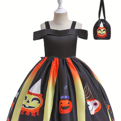 Halloween Witch Cosplay Costume & Bag Off shoulder A line Dress Kid's Dress Up