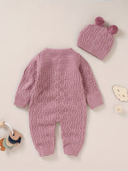 Newborn Knitted Sweater Jumpsuit Hat Set