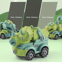 4pcs Dino Assembly Engineering Car Toy Disassembly T-Rex Triceratops Excavator