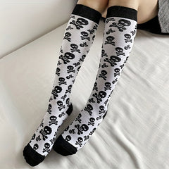 5 Pairs Plus Size Halloween Sports Calf Socks Women's Plus Skull Print