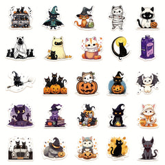 50pcs Halloween Cat Graffiti Stickers Waterproof DIY Handbook Stick