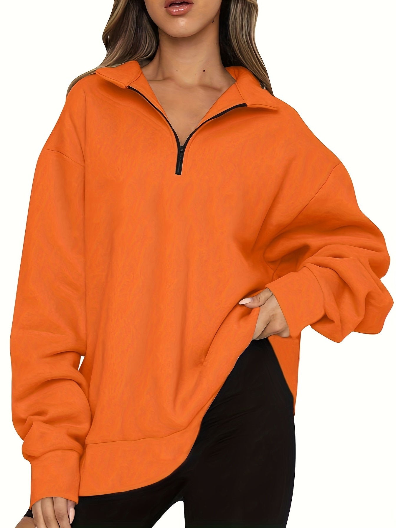 Quarter Zip Lapel Neck Sweatshirt for Women
