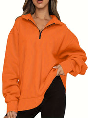 Quarter Zip Lapel Neck Sweatshirt for Women