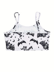 Skull Print Crop Spaghetti Top Y2K Backless Cami Top Women's Clothing