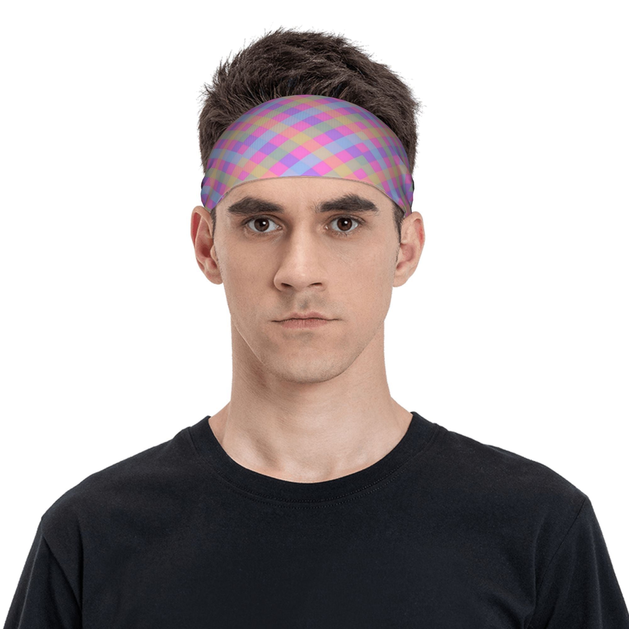 Men's Pastel Purple Pink Gradient Headband for Gym Running Soft Stretch Fit