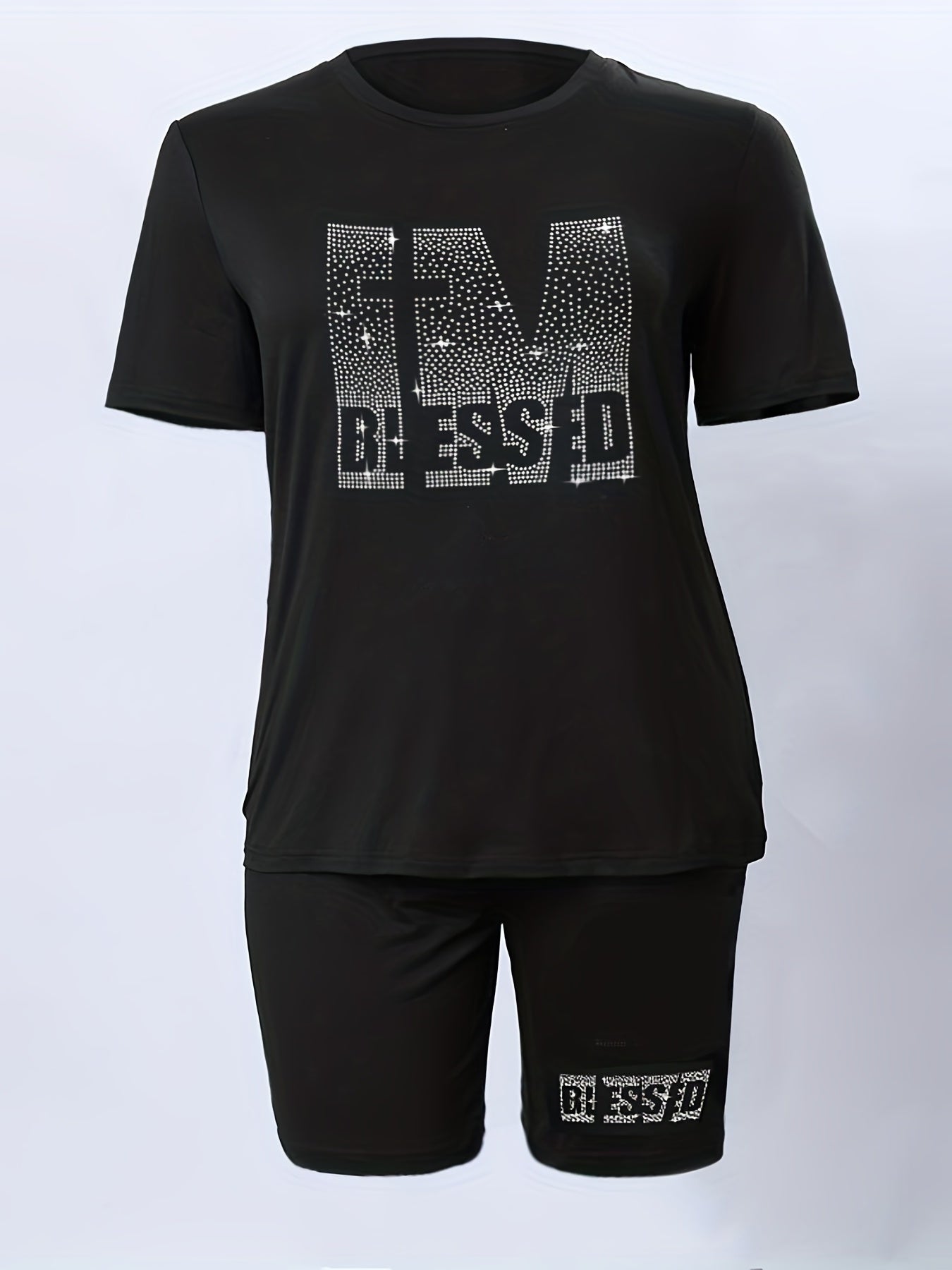 Women's Rhinestone Tee & Shorts 2 Piece Set