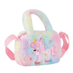 Girls Unicorn Embroidery Plush Handbag Shoulder Bag Messenger Bag