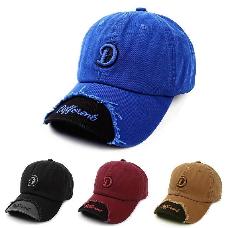 Adjustable Summer Mens Peaked Cap with Frayed Embroidery