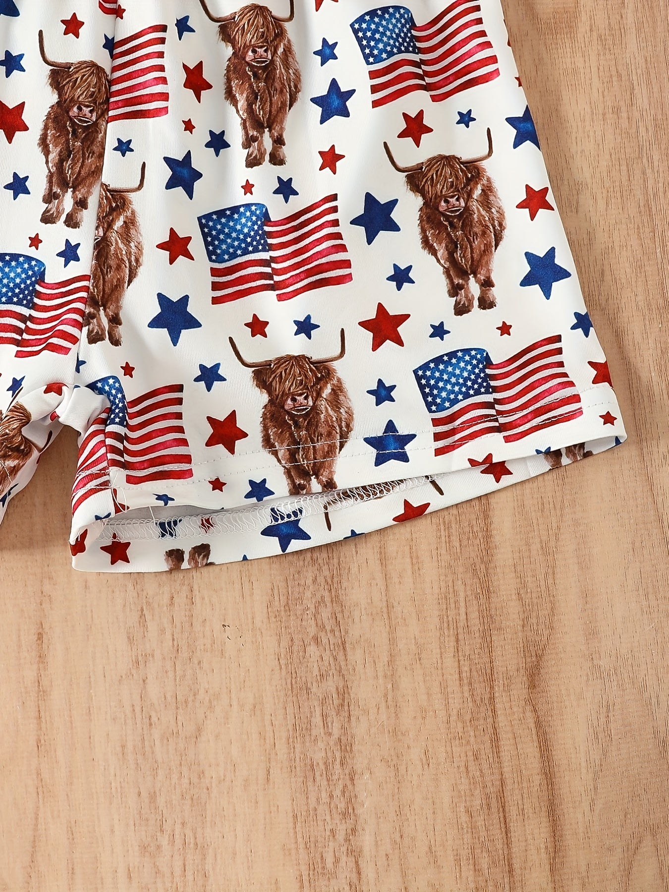 Boys Cow Flag Graphic T-shirt & Shorts Set for Summer Party