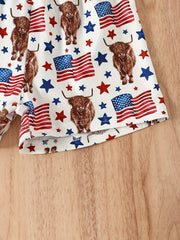 Boys Cow Flag Graphic T-shirt & Shorts Set for Summer Party