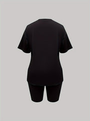 Miami Letter Print Set Crew Neck Tee & Slim Shorts