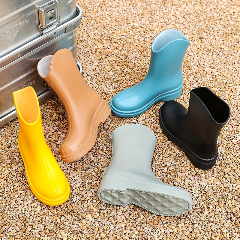 Women's Solid Non slip Medium Calf Rain Boots Waterproof