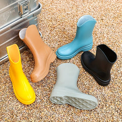 Women's Solid Non slip Medium Calf Rain Boots Waterproof