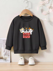 Christmas Cats Print Girls Casual Sweatshirt Long Sleeve Crew Neck Tops