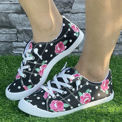 Women's Flower Winter Warm Flat Sneakers Non slip Lace Up Canvas Shoes