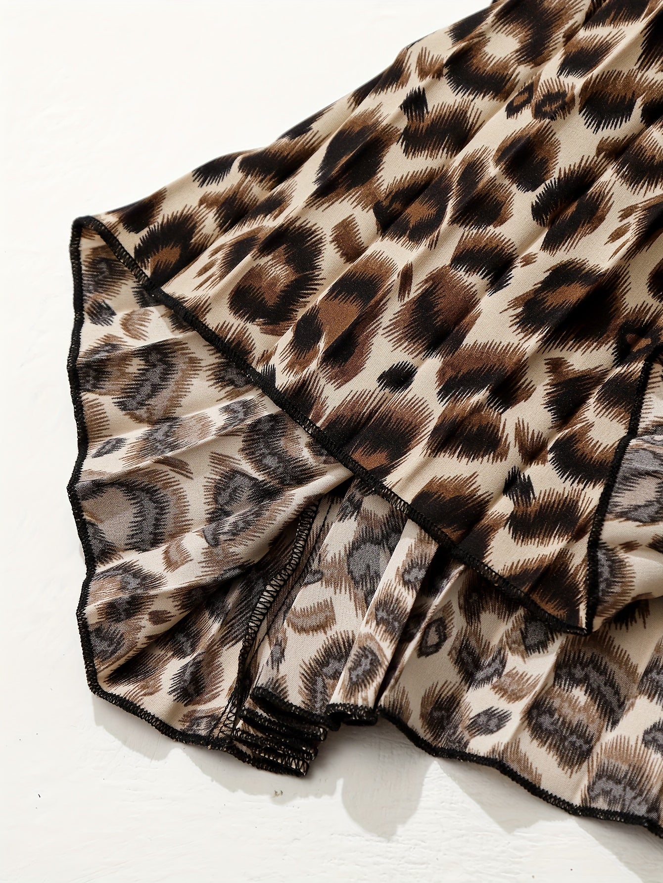 Leopard Print Elastic Waist A-line Pleated Skirt