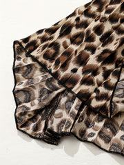 Leopard Print Elastic Waist A-line Pleated Skirt