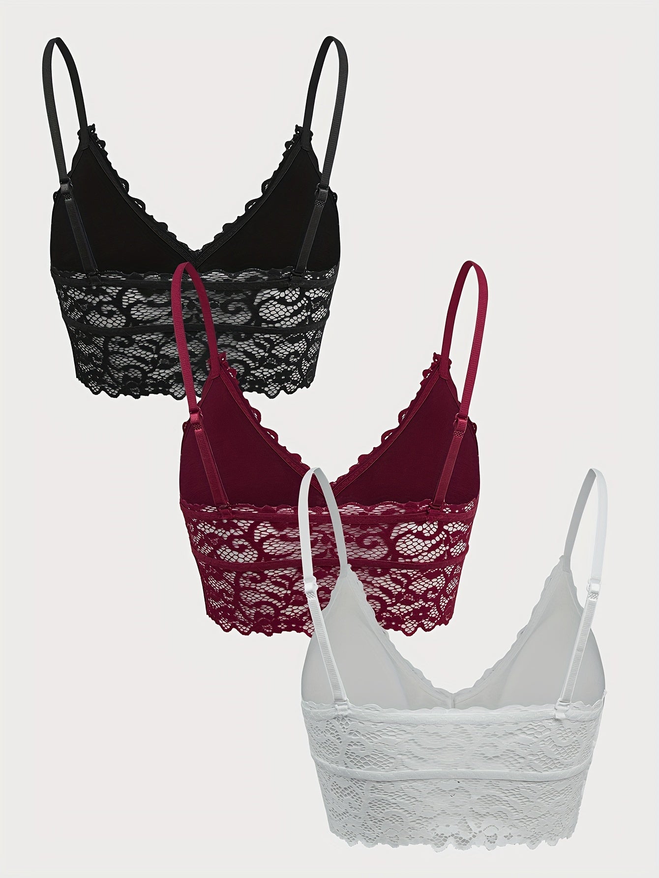 3pcs Lace Wireless Bras Comfy & Breathable Intimates Bra