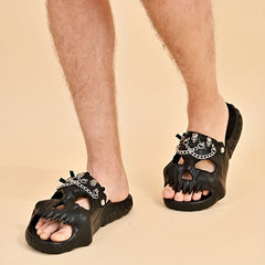 Men's Skull Slides w/ Chains Thick Bottom Comfort Slippers