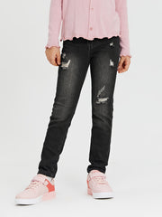 Girls Ripped Skinny Denim Trousers Zipper Fly Casual Jeans