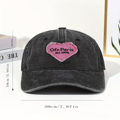 Ripped Heart Embroidery Baseball Cap Vintage Washed Distressed Cotton Dad Hats