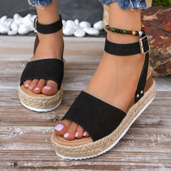 Women's Platform Sandals Buckle Strap Summer Shoes Comfort Espadrille