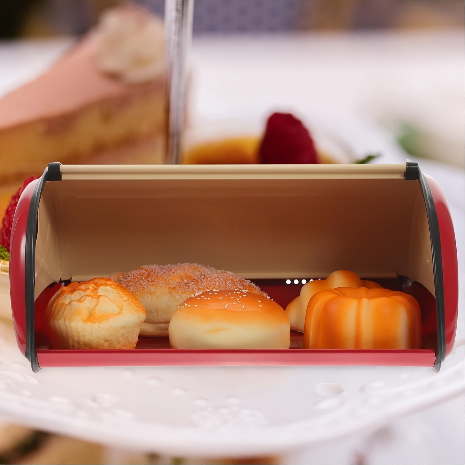 Metal Drum Bread Box French Vintage Style Kitchen Storage Supplies