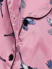 Kids Satin Pajamas Set Cartoon Birds Patterns Short Sleeve Nightwear