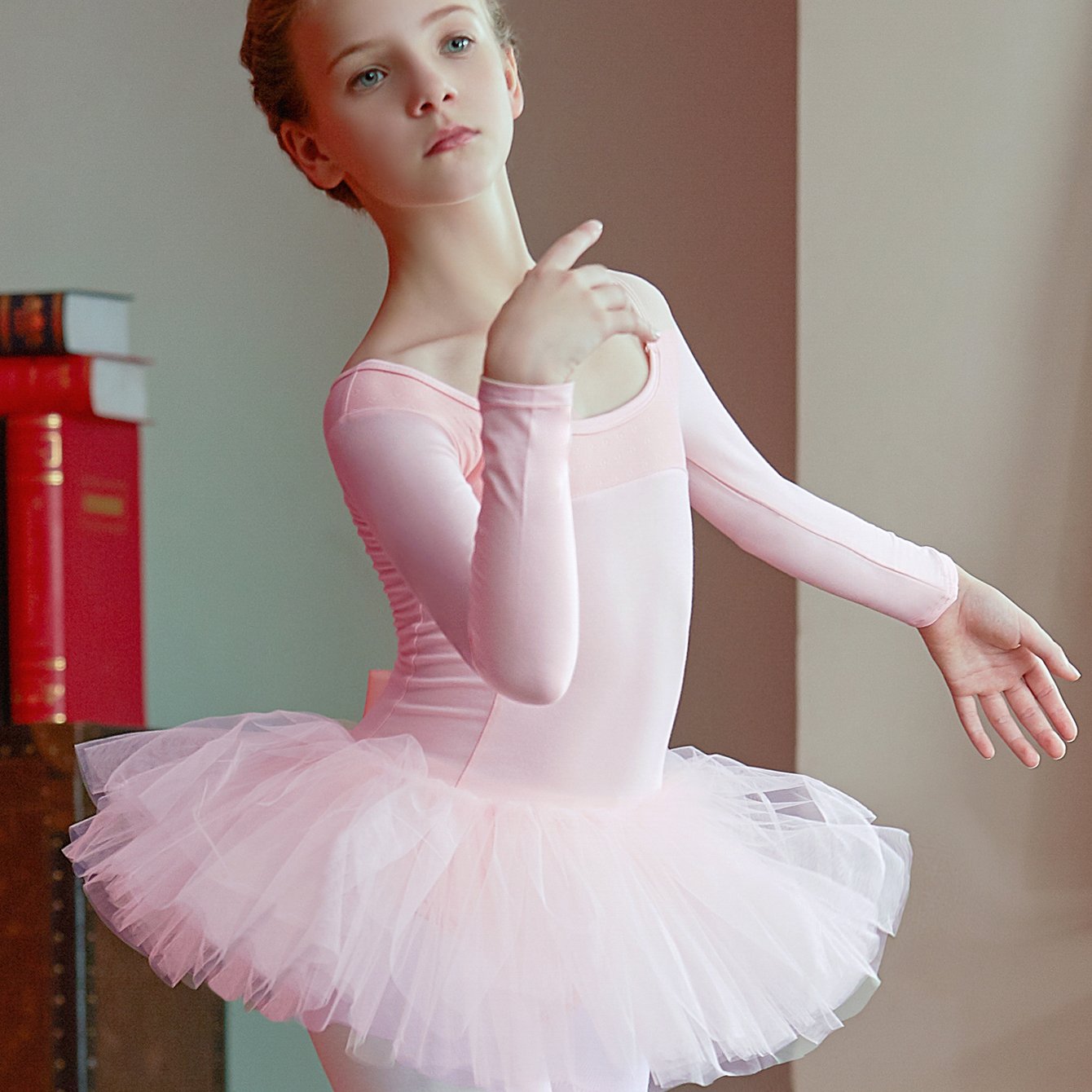 Stretchy Ballet Leotard Long Sleeve Gymnastics Dress Girls